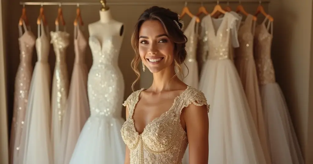 12 Ideias de Vestido de Noiva Dourado Luxuoso para Brilhar em 2026 12 Ideias de Vestido de Noiva Dourado Luxuoso para Brilhar em 2026