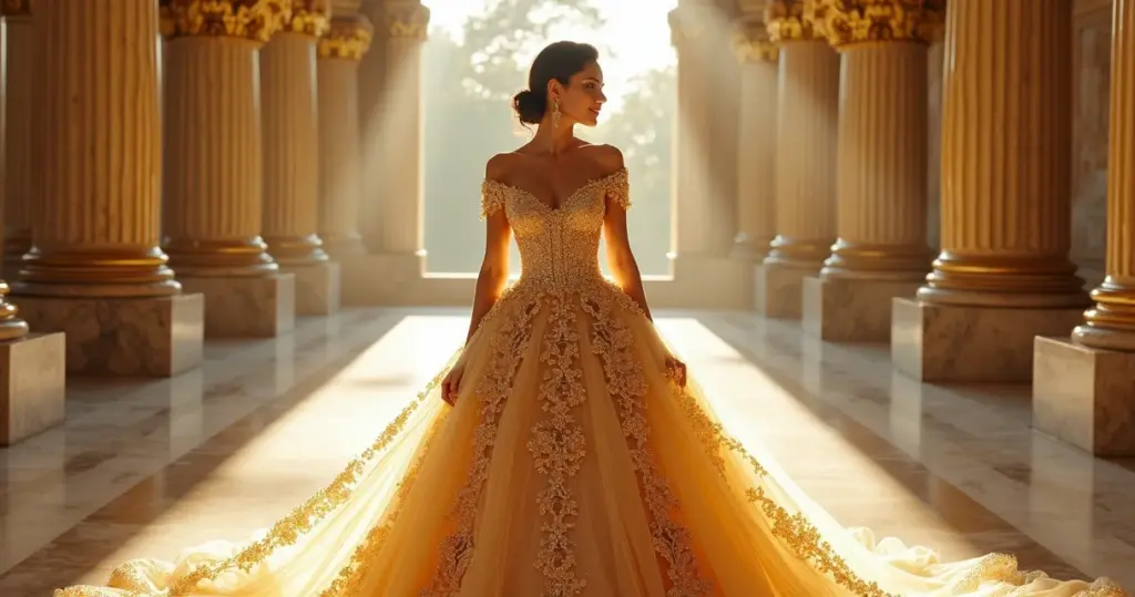 18 Ideias de Vestidos de Noiva Dourados Realeza para Brilhar como Rainha 18 Ideias de Vestidos de Noiva Dourados Realeza para Brilhar como Rainha
