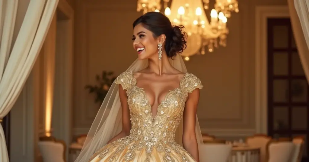 13 Ideias de Melhores Vestidos de Noiva Dourados Luxuosos para Brilhar em 2026
