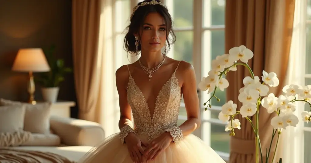 3 Ideias de Como Combinar Joias com Vestido de Noiva Dourado sem Errar