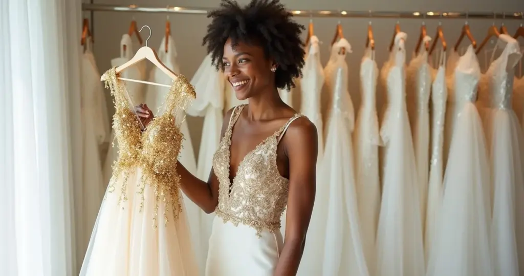 Como evitar erros ao escolher vestido de noiva dourado e não virar árvore de Natal