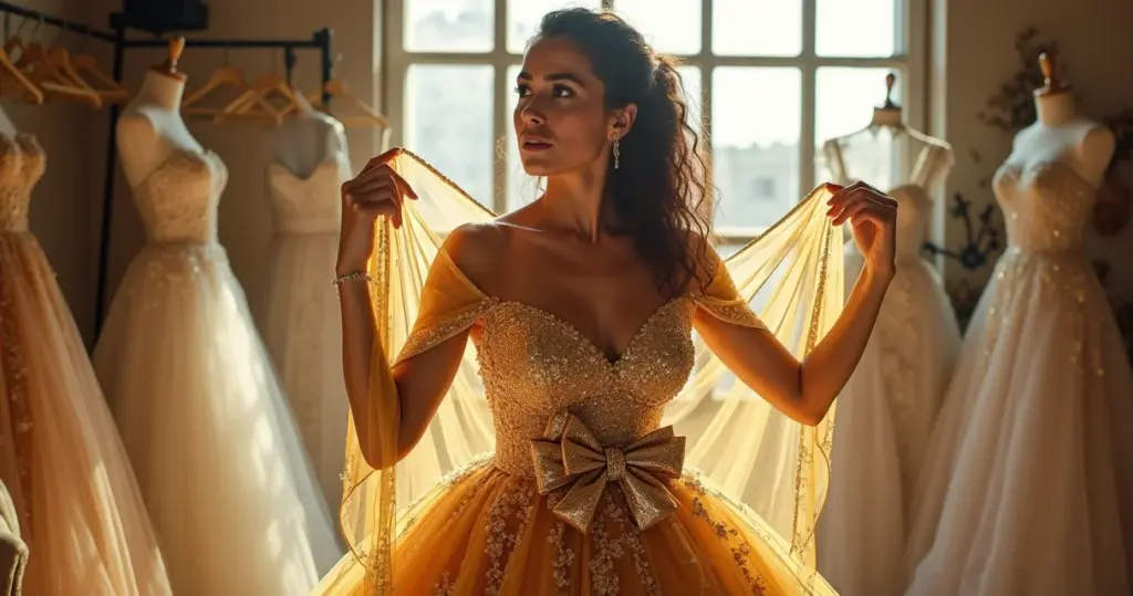 Erros ao escolher vestido de noiva dourado: evite esses 5 desastres