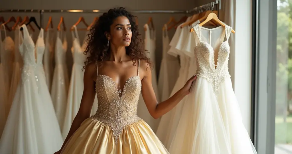 Erros ao escolher vestido noiva dourado: evite 8 desastres que apagam seu brilho