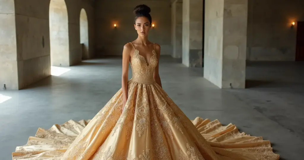 Quanto custa um vestido de noiva dourado de alta costura? A verdade que ninguém te conta