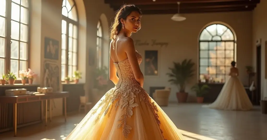 Quanto custa vestido noiva dourado alta costura? Veja onde cada real vai