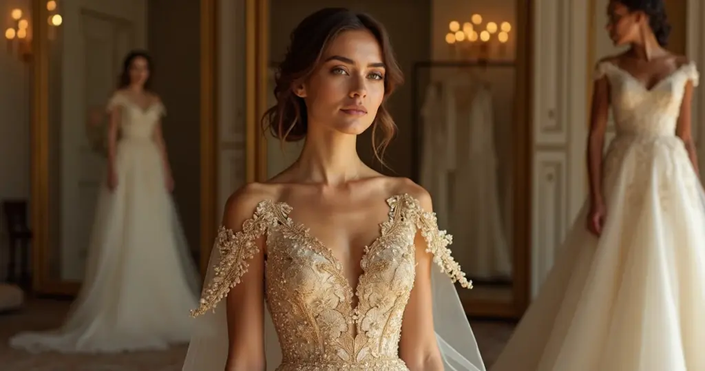Quanto custa vestido noiva dourado alta costura? Veja preços reais e como economizar